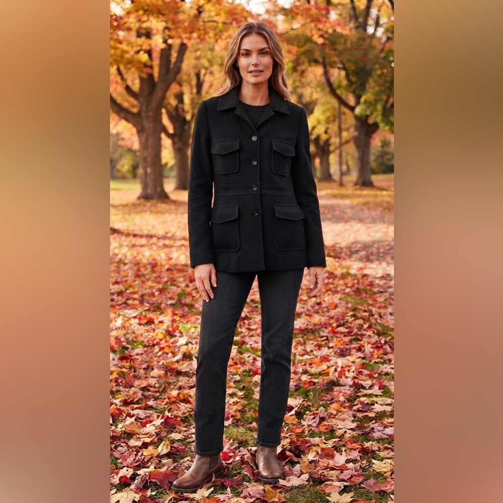Vintage Black Utility Jacket Timeless Style wool blend and lined